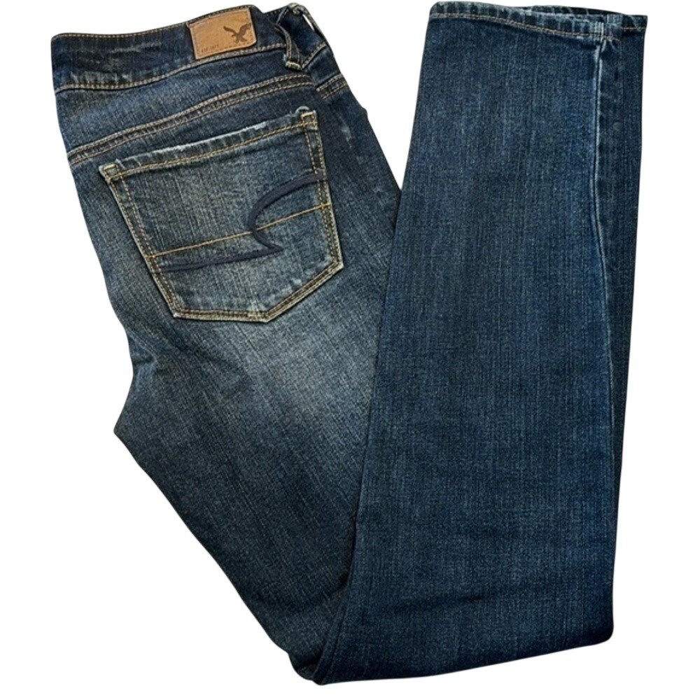 American‎ Eagle Sz 2 Short Skinny Jeans Stretch Classic Denim Lower Rise